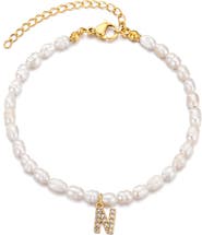 Adornia Freshwater Pearl Initial Charm Bracelet