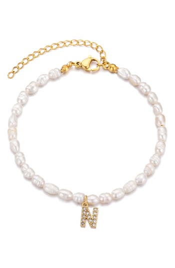 Adornia Freshwater Pearl Initial Charm Bracelet In Gray