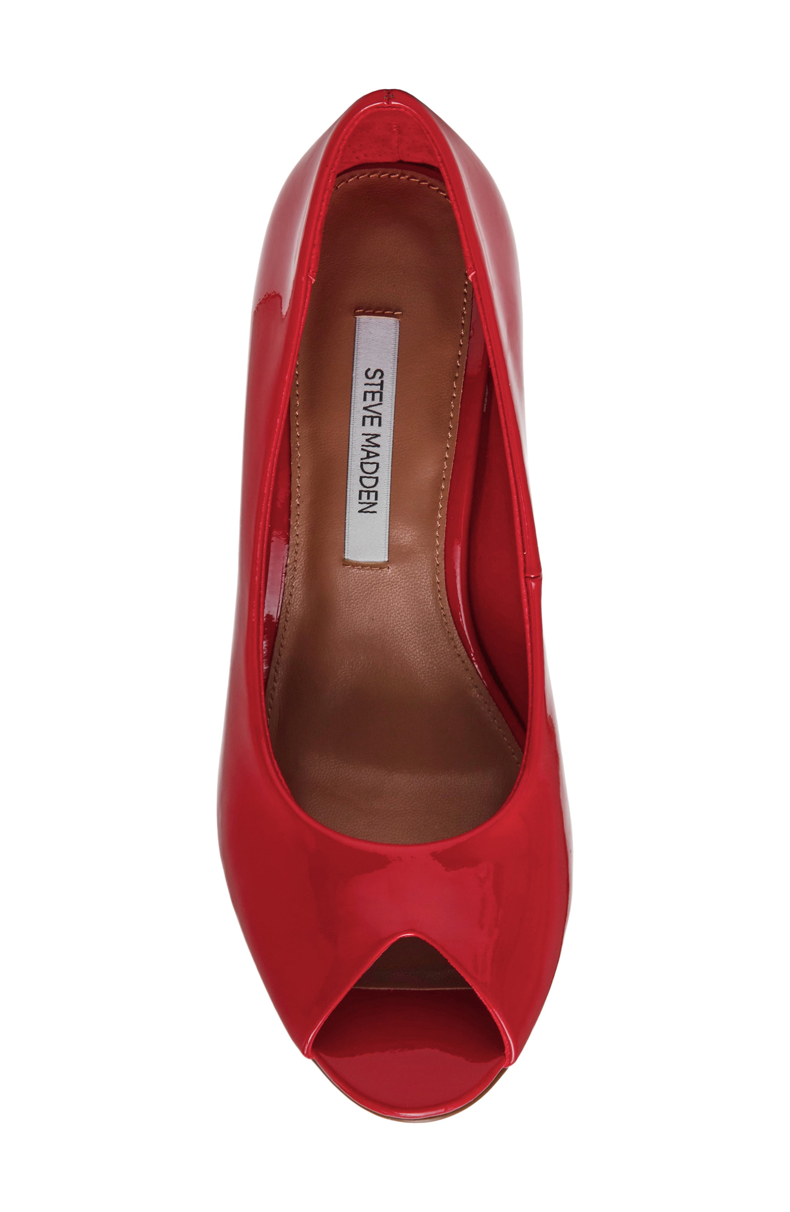 Palmetto Peep Toe Wedge Pump, Alternate, color, RED PATENT