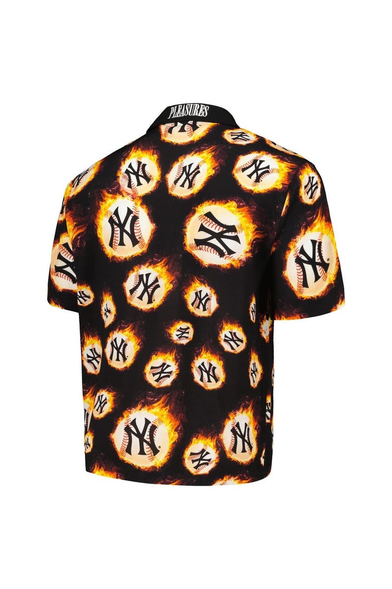 Men's PLEASURES  Black New York Yankees Flame Fireball Button-Up Shirt, Alternate, color, Black
