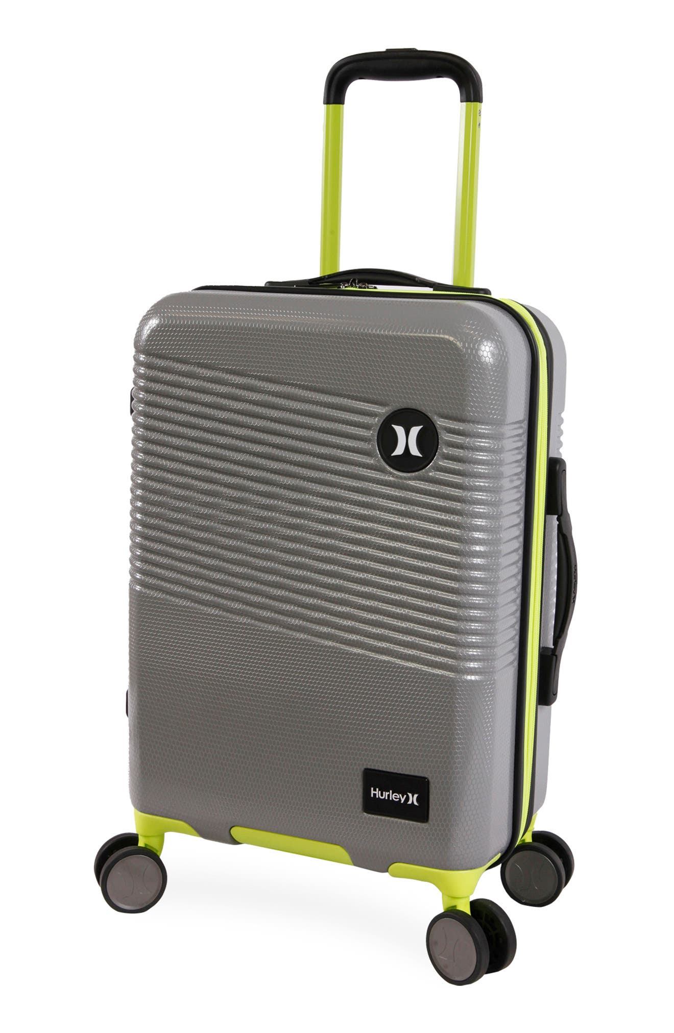 Hurley Looper 21" Hardshell Spinner Suitcase, Alternate, color, Light Grey / Neon