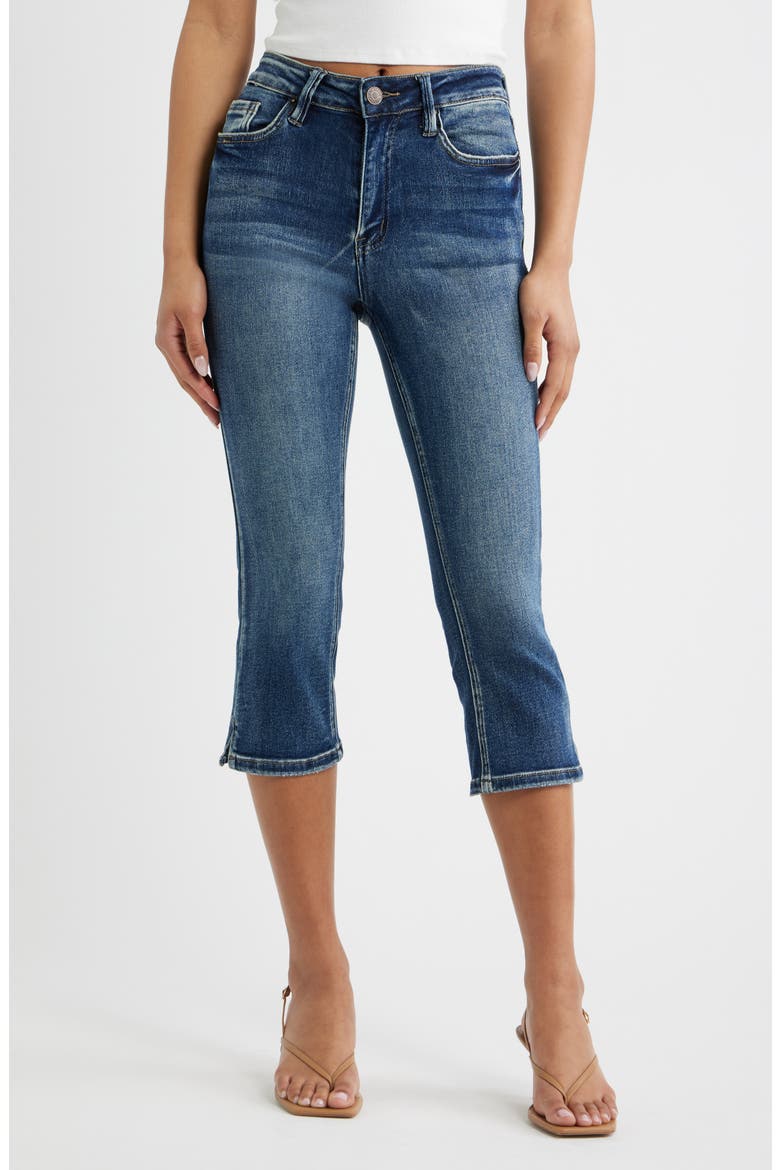 Side Slit High Waist Capri Jeans, Main, color, DARK BLUE