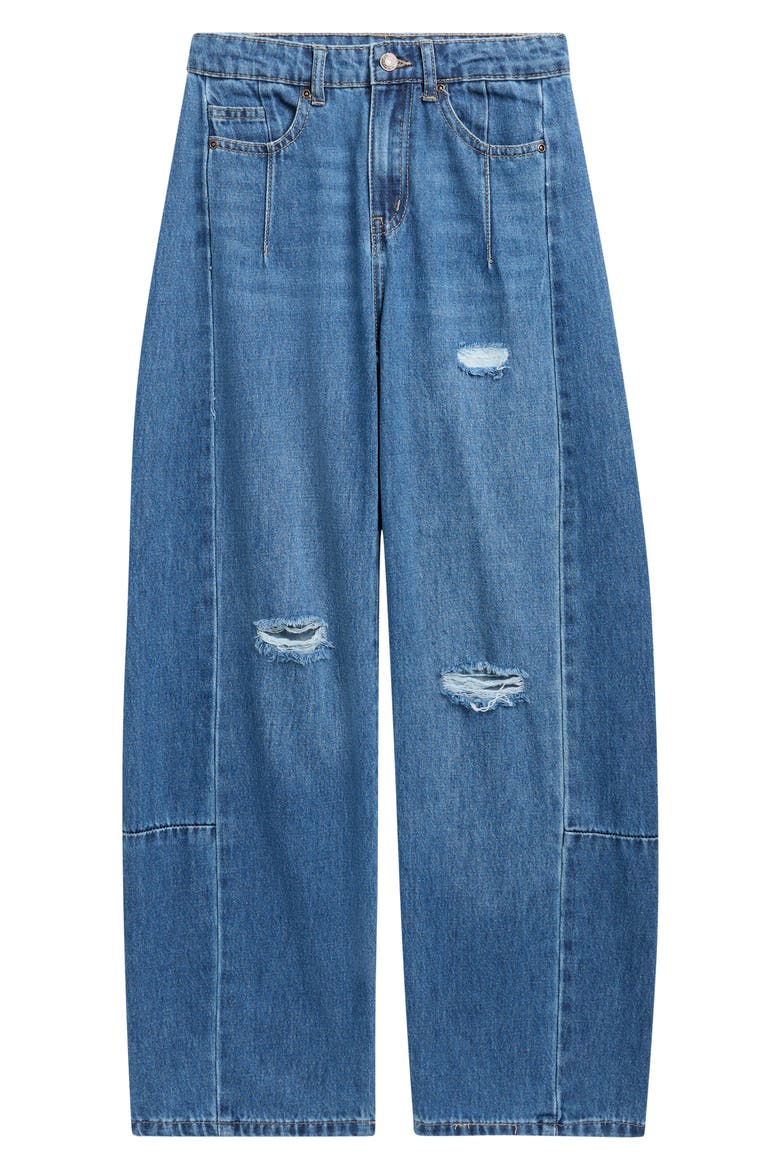 Kids' Destructed Barrel Jeans, Main, color, DARK INDIGO