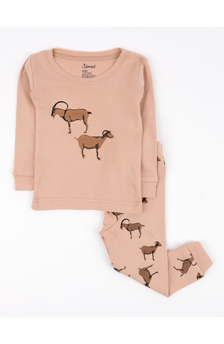 Leveret Cotton Two-Piece Printed Pajamas, Animals & Characters, Main, color, Goat Beige