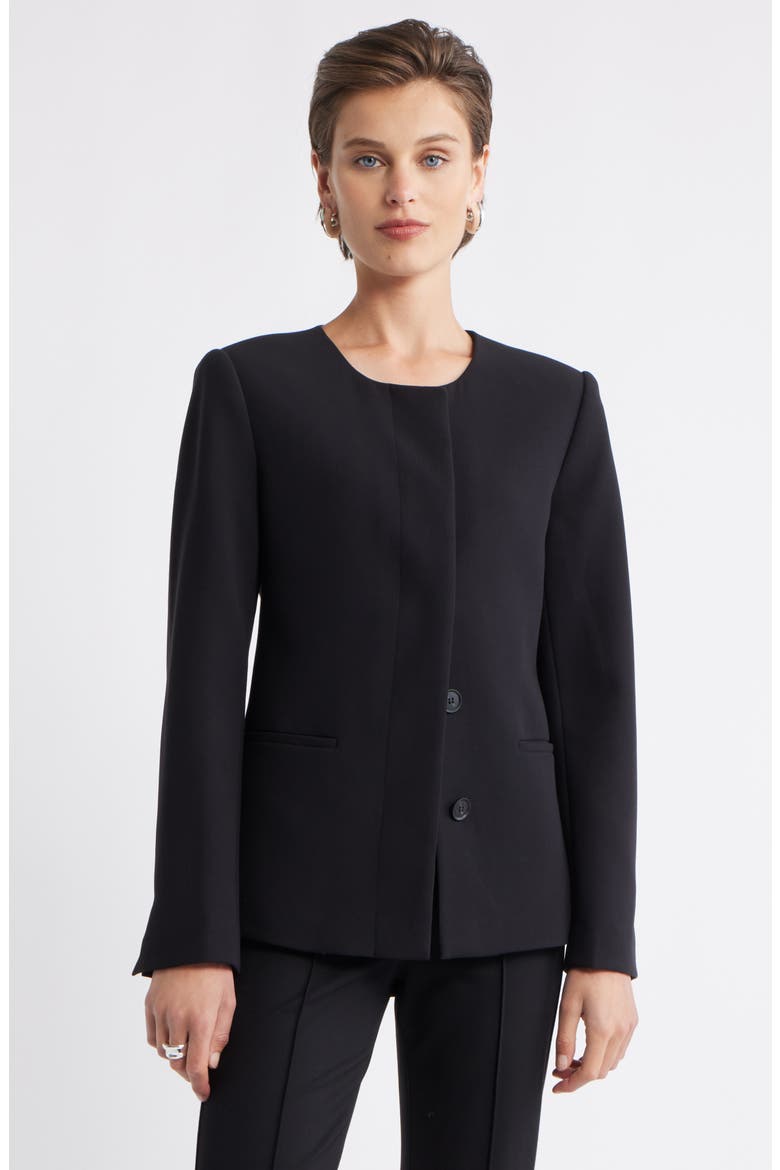 Collarless Twill Blazer, Main, color, BLACK