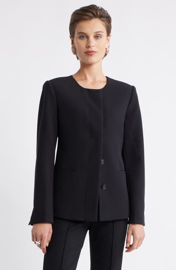 Collarless Twill Blazer