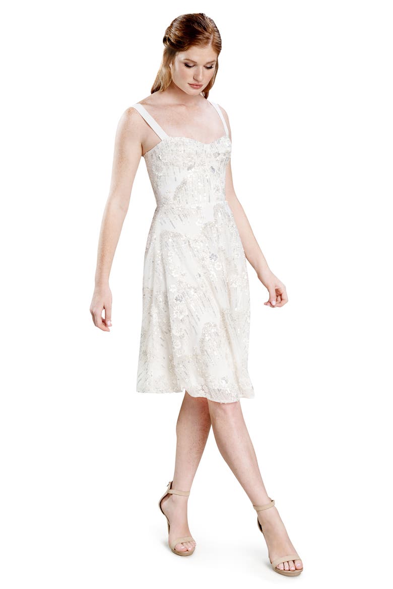 Adelina Sequin Fit & Flare Dress, Alternate, color, WHITE MULTI