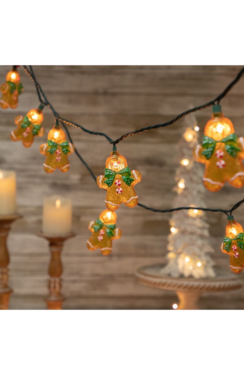 Northlight Gingerbread Man with Bowties Christmas Light Set - Clear - 7.5' Green Wire - 10ct, Alternate, color, Orange