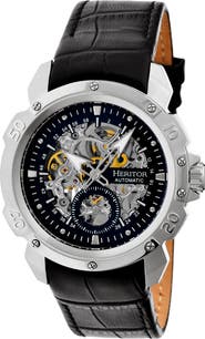 Heritor Automatic Conrad Skeleton Leather-Band Watch