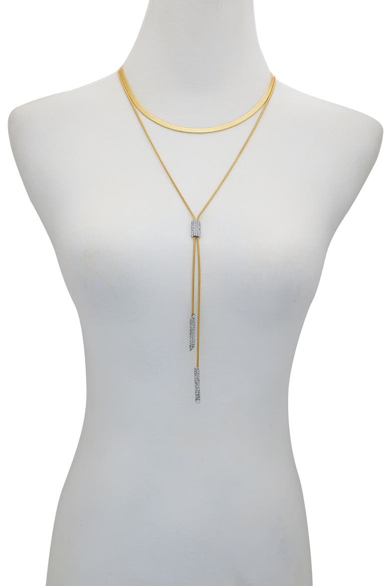 Two- Layered Lariat Necklace, Alternate, color, 14K Gold Plated