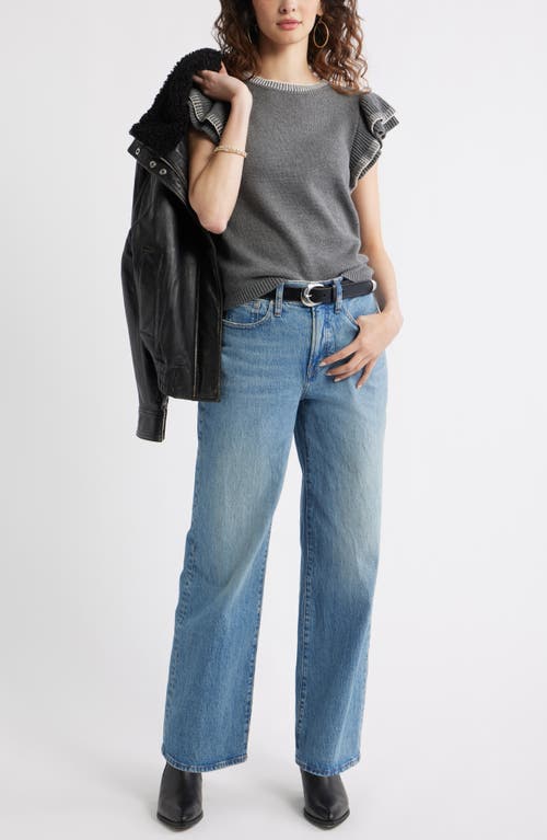 Treasure & Bond Flutter Sleeve Cotton Sweater In Gray
