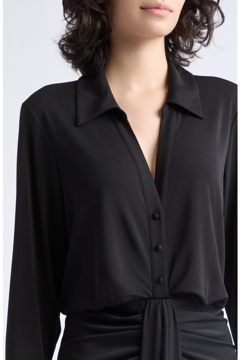 Seferina Ruched Detail Long Sleeve Shirtdress, Alternate, color, BLACK