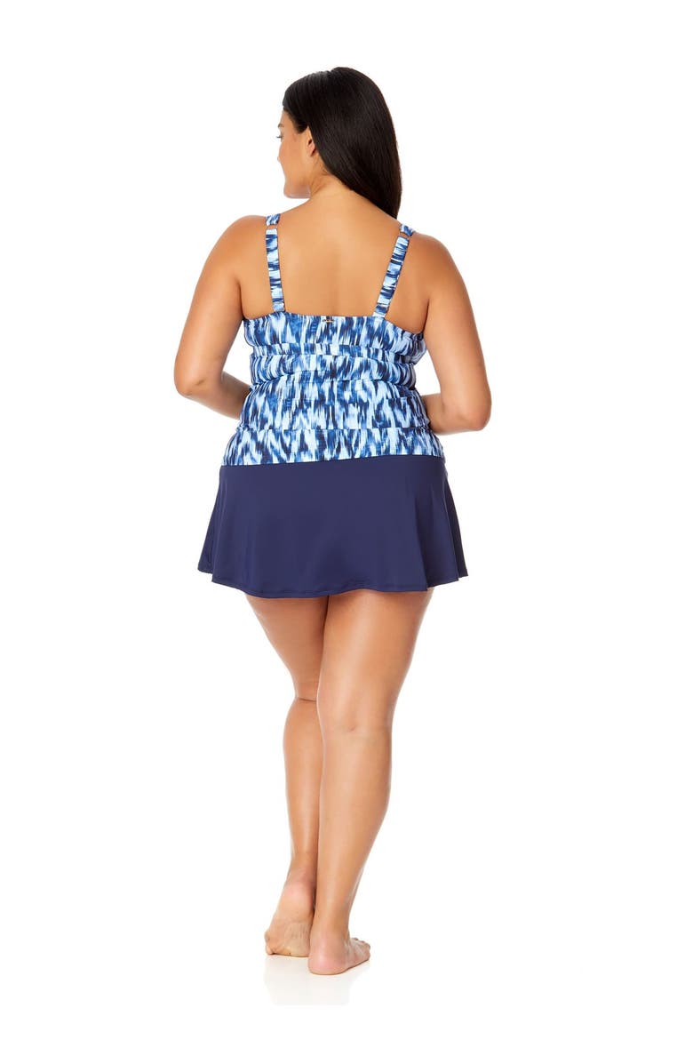 Women's Plus Tie Dye Ikat Ring Plunge Tankini Swim Top, Alternate, color, Tie Dye Ikat