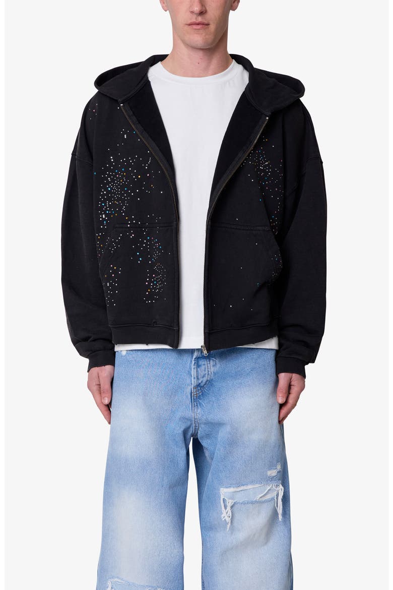 Crystal Embellished Zip Hoodie, Main, color, WASHED BLACK