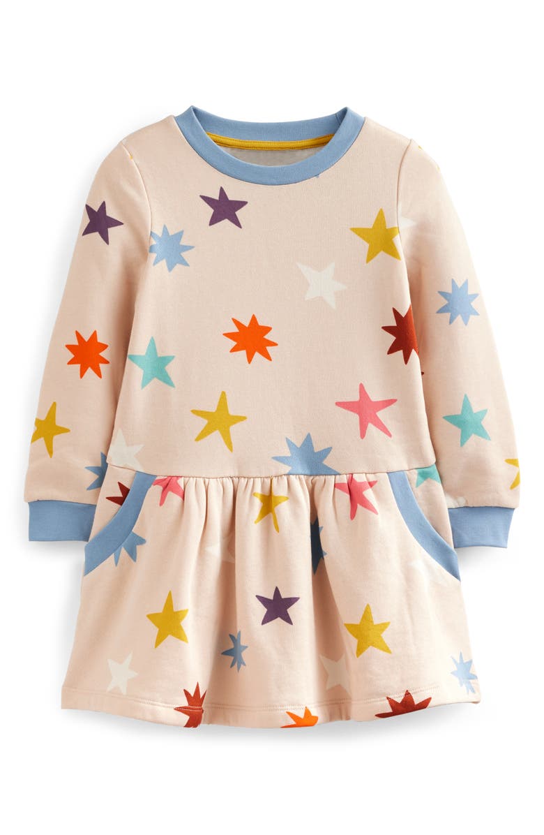 Mini Boden Kids' Cosy Star Print Sweatshirt Dress, Main, color, 