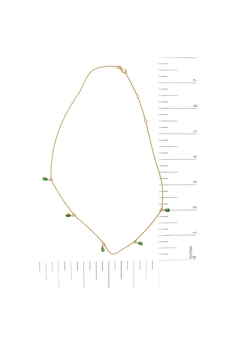 10K Yellow Gold Dangling Green Emerald and Diamond Station Necklace, Alternate, color, Yellow