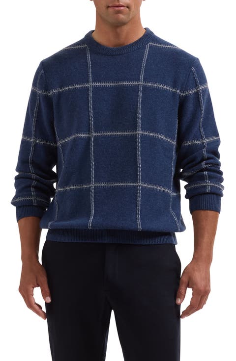 Grid Crewneck Wool & Cotton Sweater