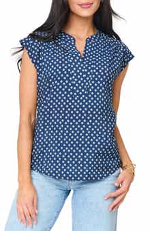 Split Neck Cap Sleeve High-Low Top