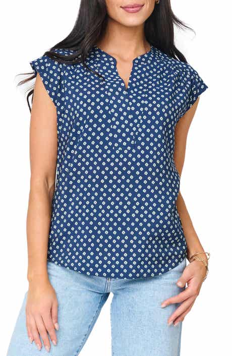 Split Neck Cap Sleeve High-Low Top