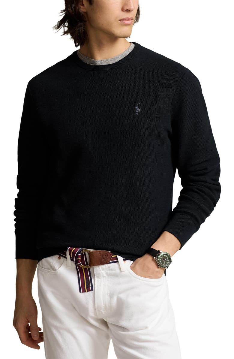 Polo Ralph Lauren Textured Cotton Crewneck Sweater, Main, color, Polo Black/ Tonal Pp