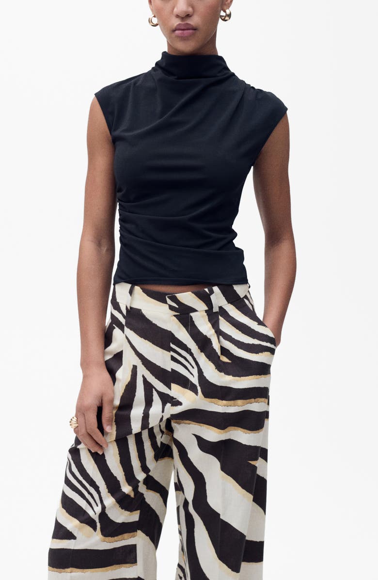 MANGO Zebra Linen & Cotton Wide Leg Pants, Alternate, color, Beige