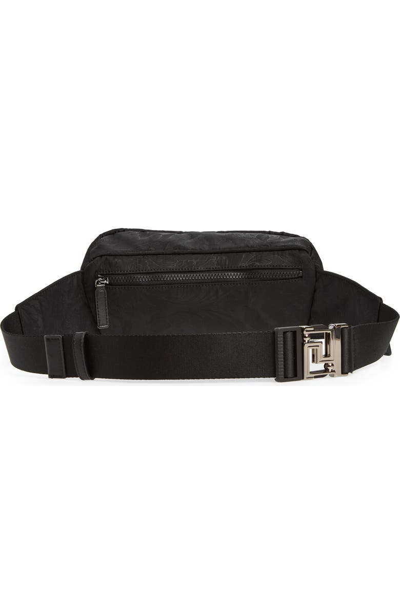 Versace Small Barocco Jacquard Nylon Belt Bag, Alternate, color, Black Ruthenium