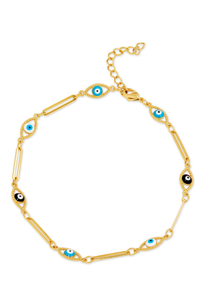 Evil Eye Bar Chain Anklet, Main, color, YELLOW