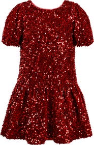 Zunie Kids' Sequin Puff Sleeve Velvet Party Dress