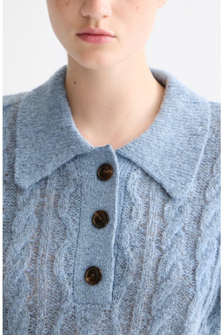 Cable Knit Polo Sweater, Alternate, color, FADED DENIM