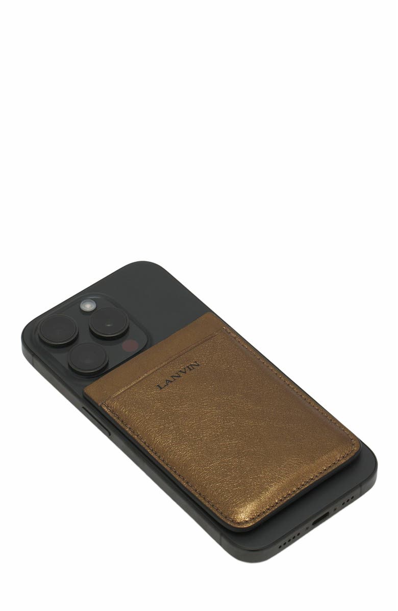 Lanvin Magnetic Cardholder In Metallic Grained Leather, Alternate, color,