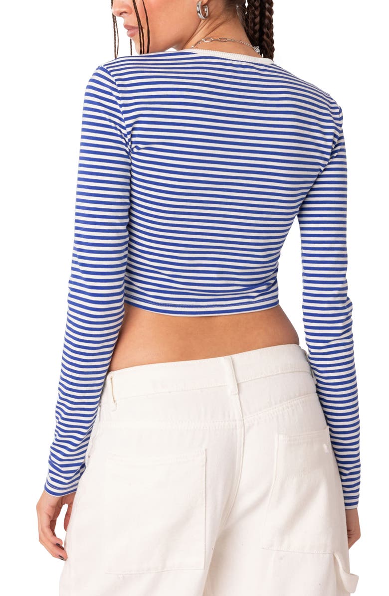 EDIKTED Montie Stripe Long Sleeve Crop Top, Alternate, color, Blue Stripes
