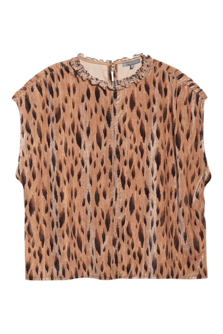 Smocked Ruffle Neck Top, Alternate, color, CARAMEL LATTE/ CHARCOAL MULTI