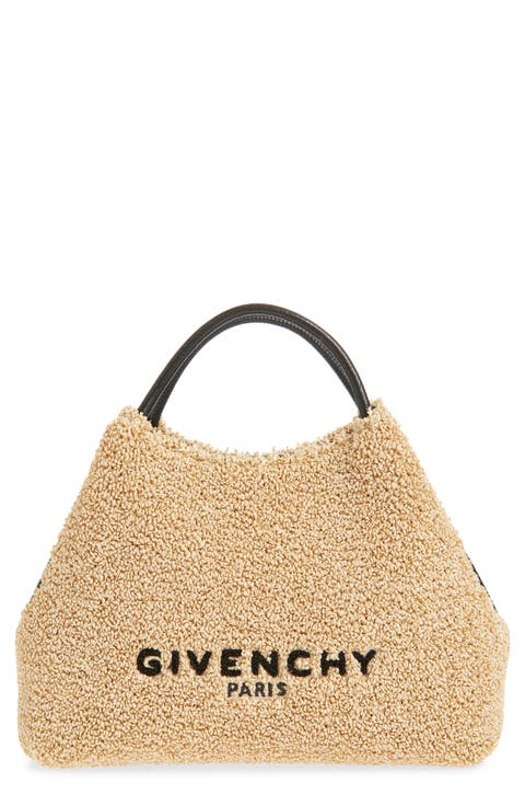 Nano Facet Straw & Leather Top Handle Bag