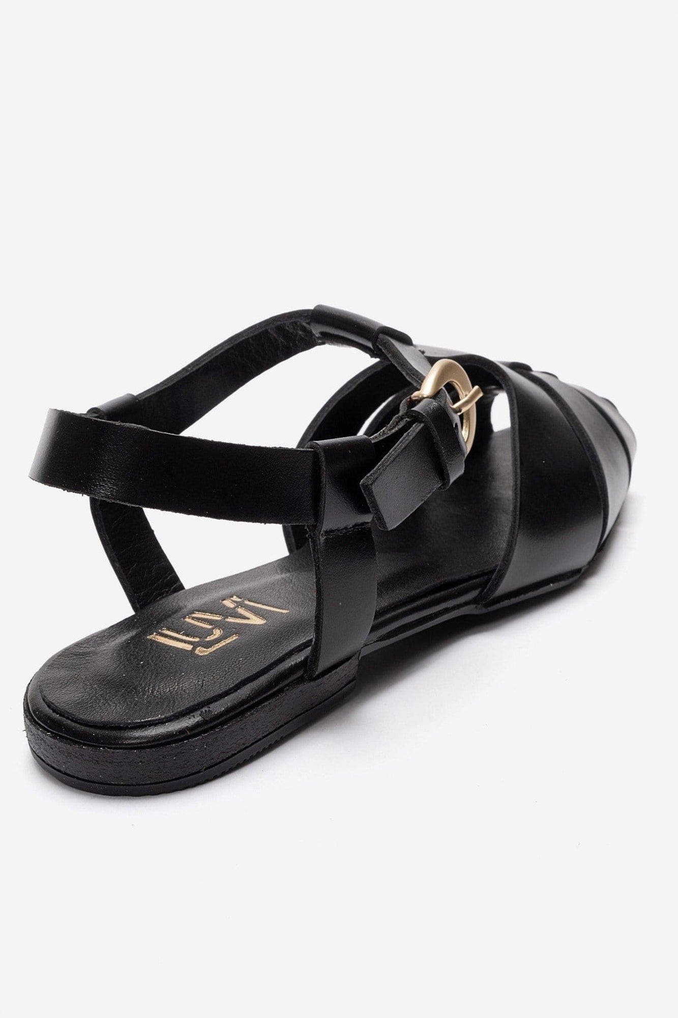 Jandor Leather Ankle Strap Flat Sandal, Alternate, color, Black