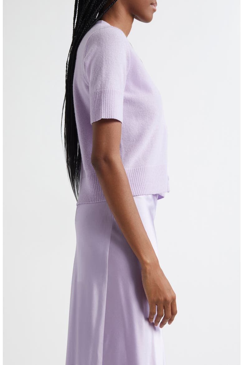 Solene Short Sleeve Cashmere Button-Up Sweater, Alternate, color, SOFT LILAC