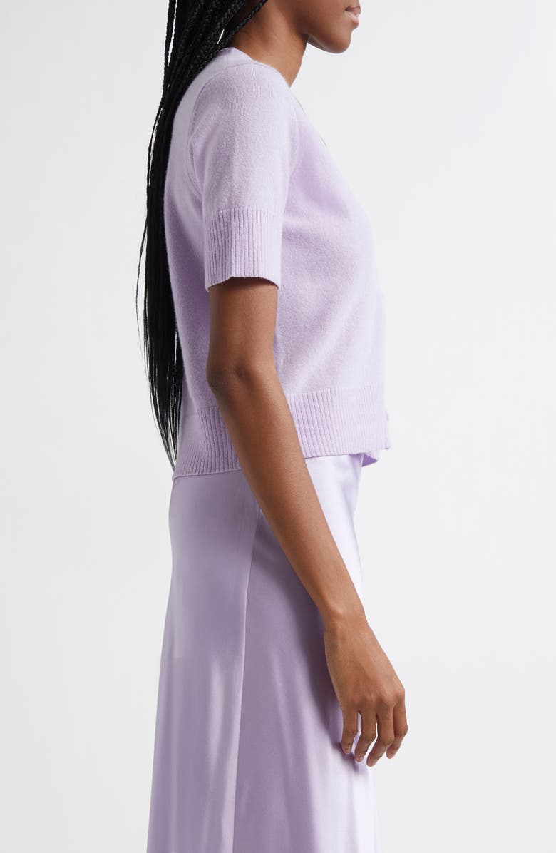 Veronica Beard Solene Short Sleeve Cashmere Button-Up Sweater, Alternate, color, Soft Lilac
