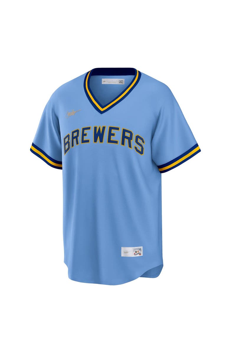 Nike Men's Nike Powder Blue Milwaukee Brewers Road Cooperstown Collection Team Jersey, Alternate, color, 