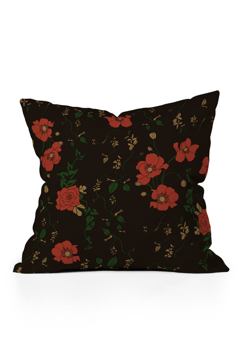 Midnight Flourish Floral Accent Pillow, Main, color, BLACK
