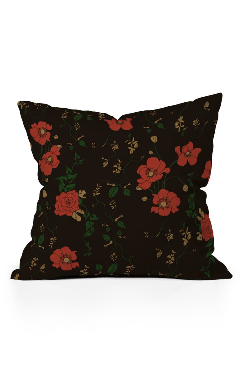 Deny Designs Midnight Flourish Floral Accent Pillow, Main, color, Black