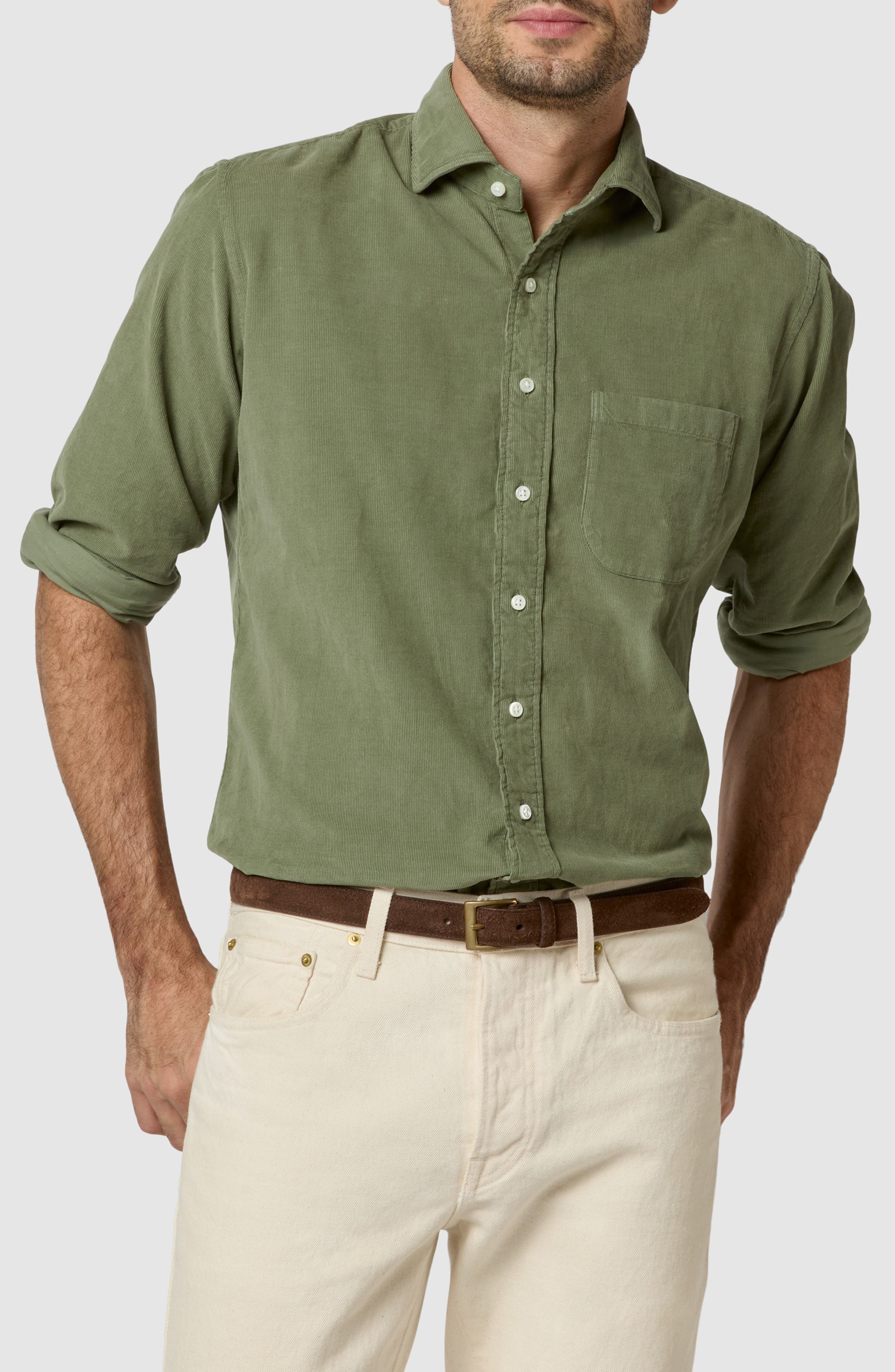 Sid Mashburn Fine Wale Corduroy Button-Up Shirt in Moss Corduroy 
