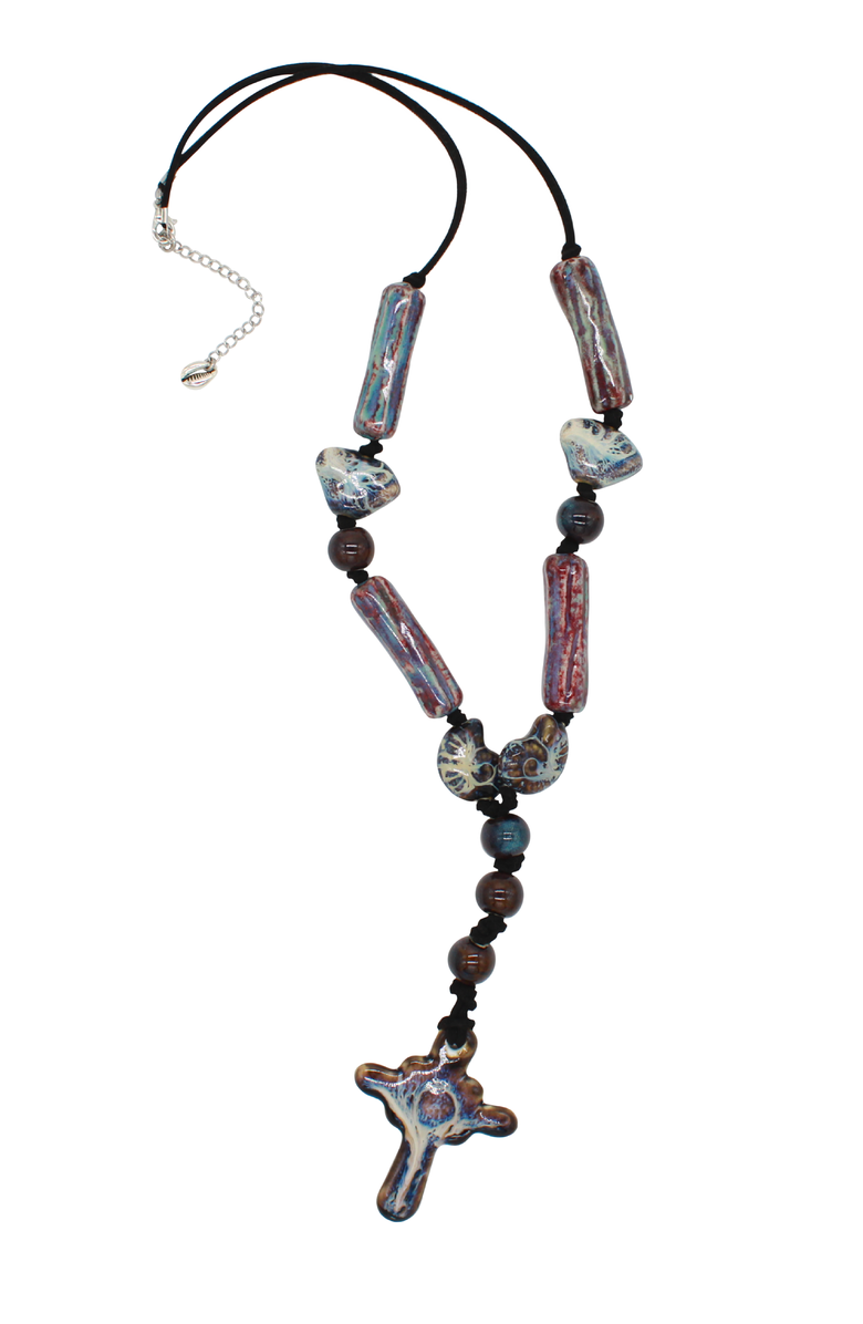 Velvet Luna Ceramic Cross Suede Cord Necklace, Main, color, Multi Colored