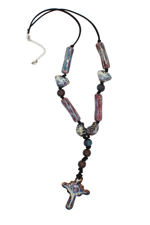Ceramic Cross Suede Cord Necklace