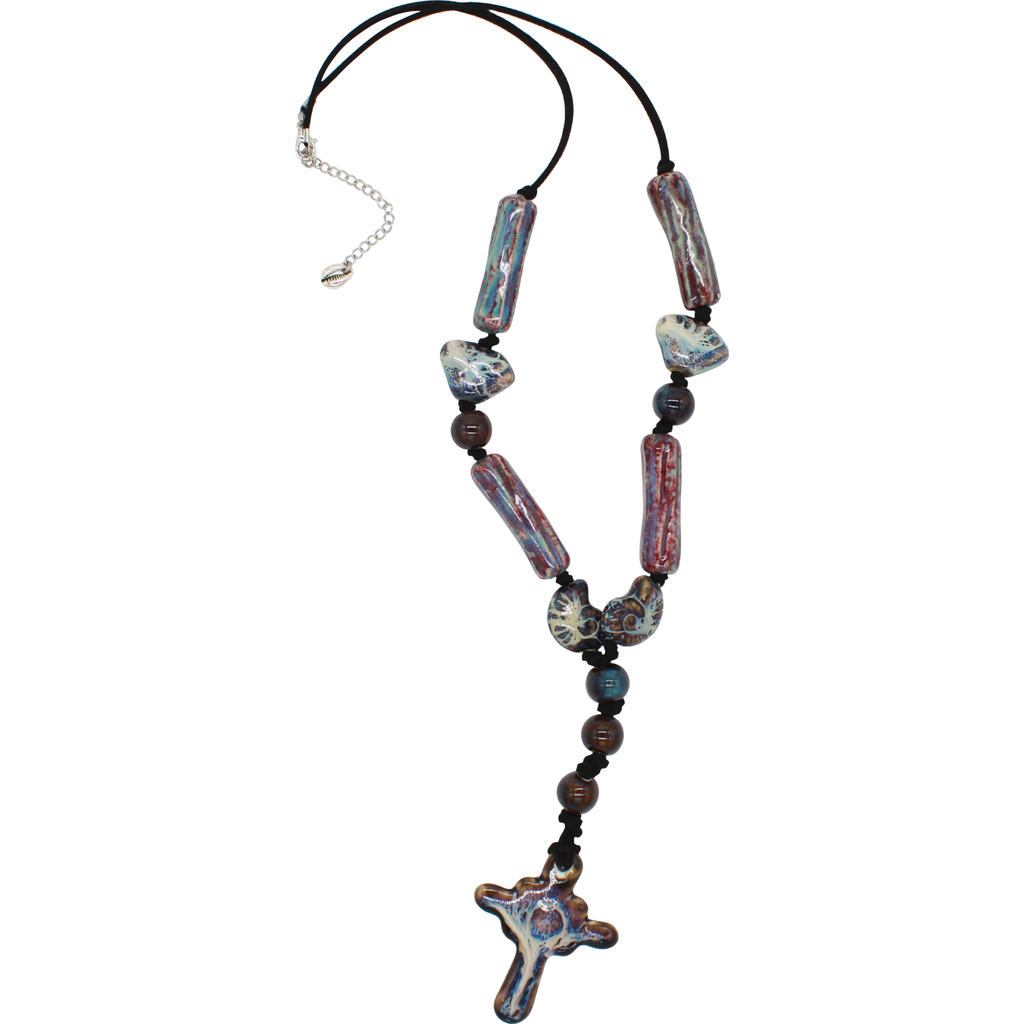 Velvet Luna Ceramic Cross Suede Cord Necklace In Multi