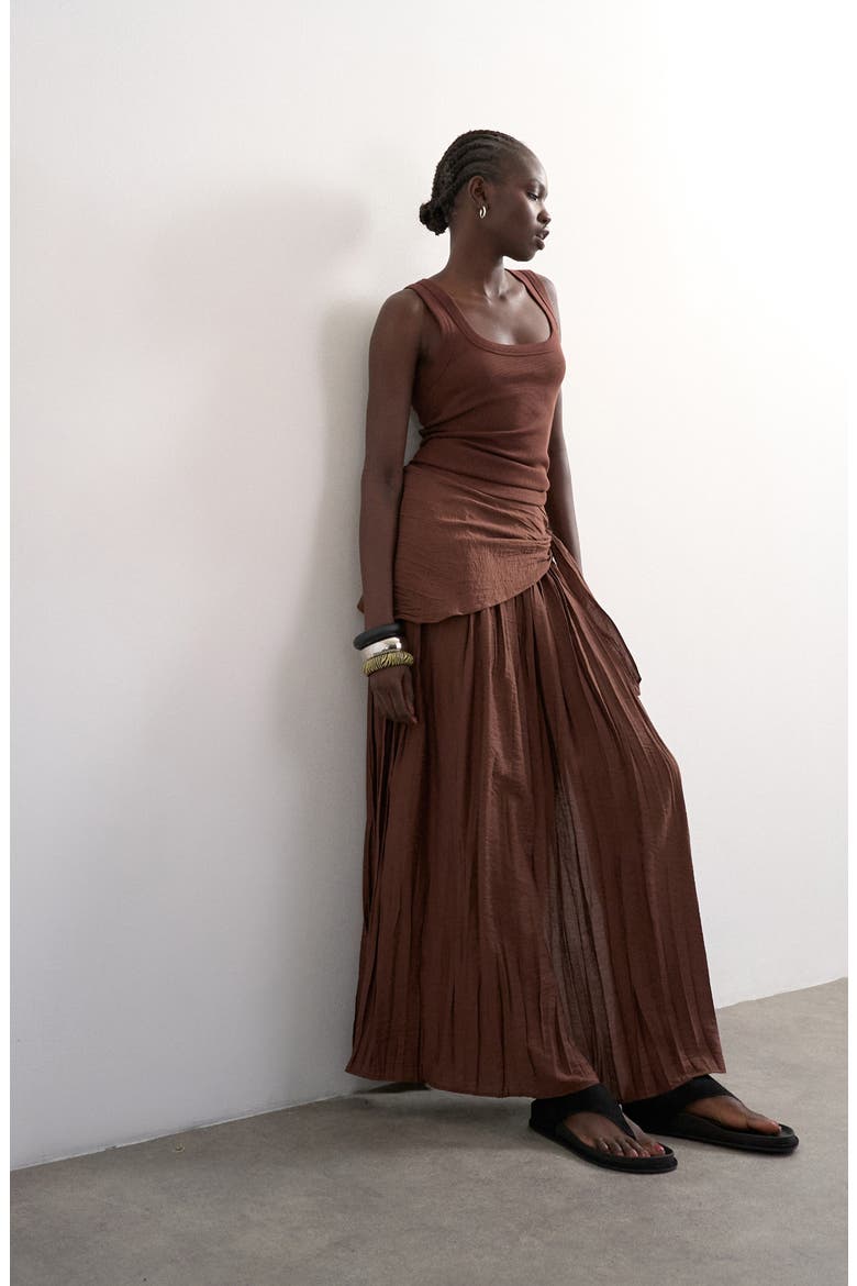 Sash Tie Crinkle Maxi Skirt, Alternate, color, BROWN