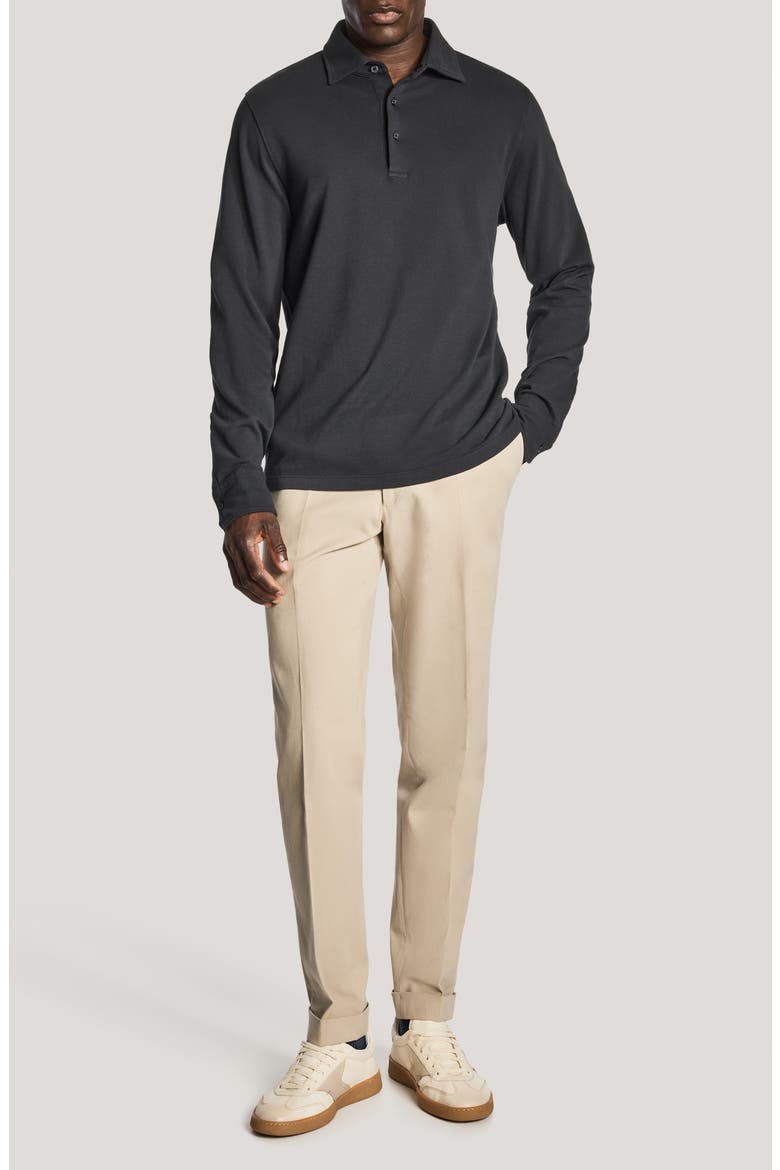 Long Sleeve Organic Cotton Polo, Alternate, color, GUNMETAL