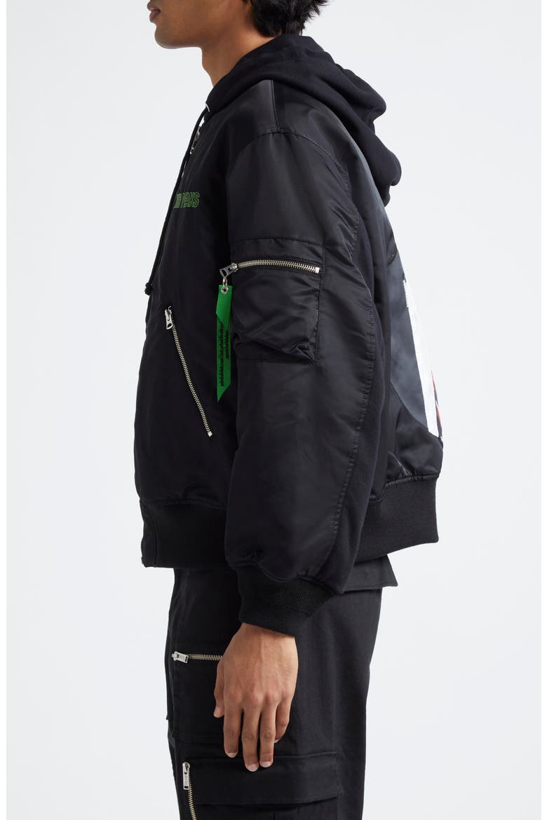 'Twin Peaks' Hooded Bomber Jacket, Alternate, color, BLACK
