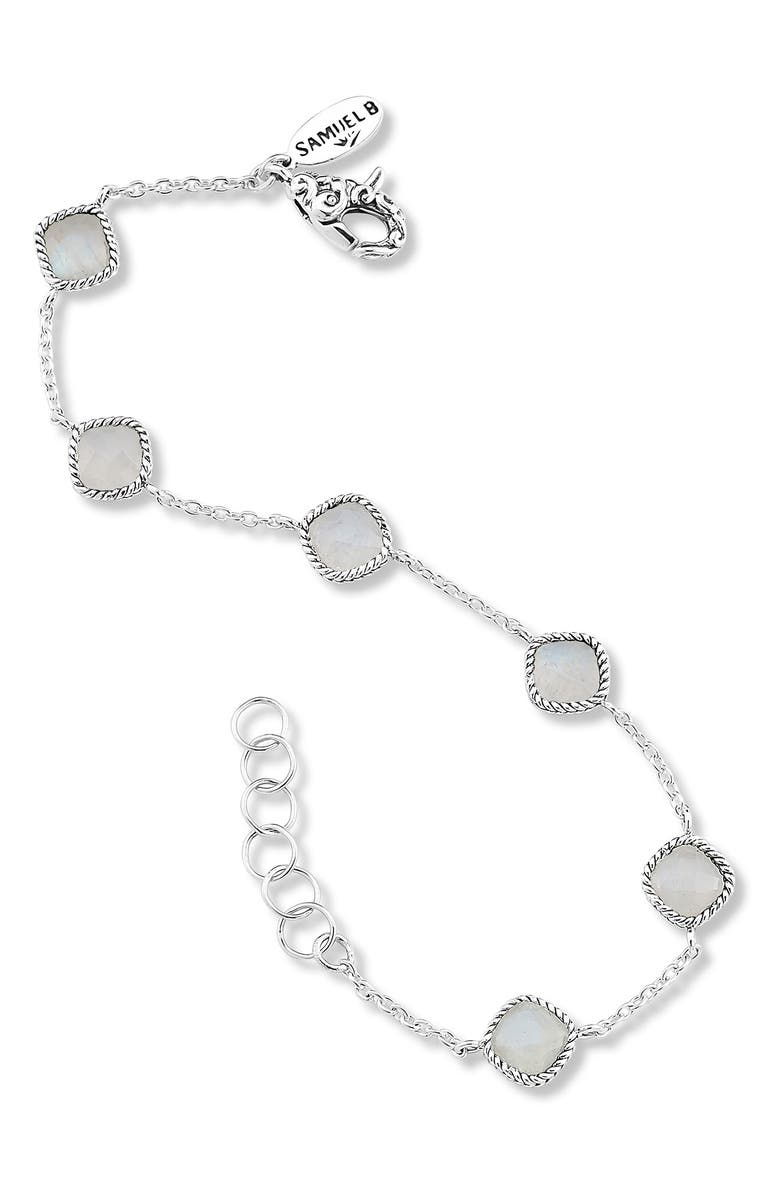 SAMUEL B. Sterling Silver Cushion Cut Semi-Precious Stone Station Bracelet, Alternate, color, Rainbow