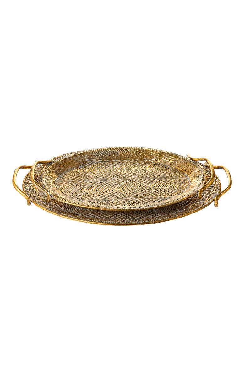 Glitzhome Set of 2 Metal Gold Decorative Tray with Handles, Alternate, color, Gold