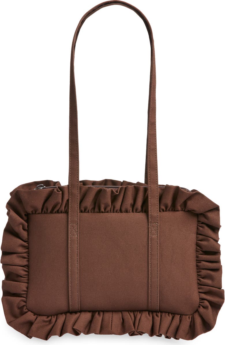 Baggy London Ruffle Twill Bowler Bag, Main, color, Brown