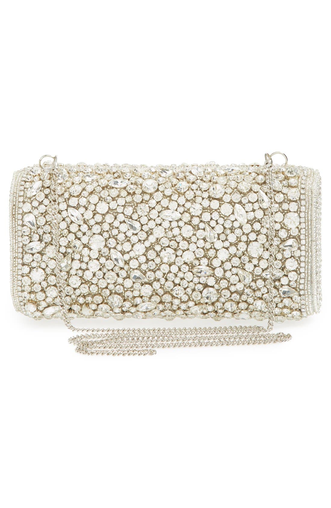 Natasha Couture Beaded & Crystal Clutch, Alternate, color, SILVER